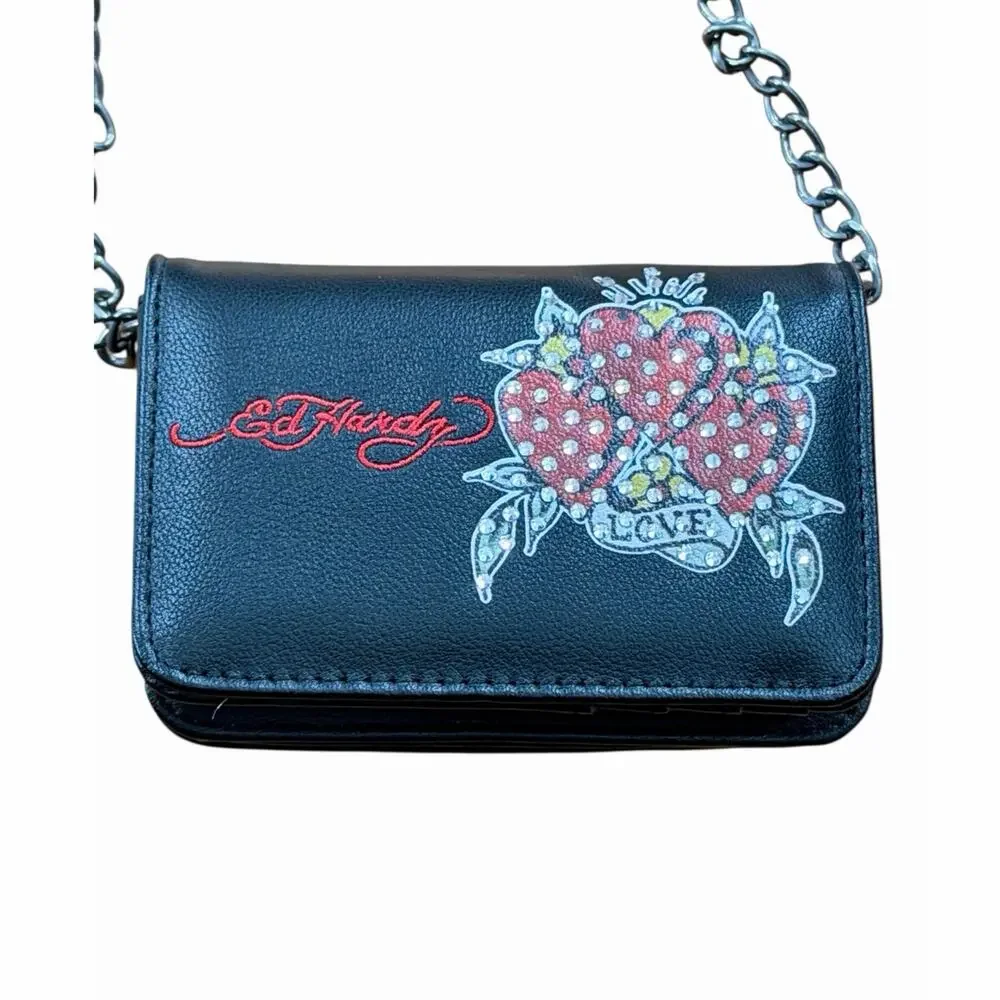 NWT Ed Hardy Black Mini Crossbody Wallet Bag - Love Kills Slowly